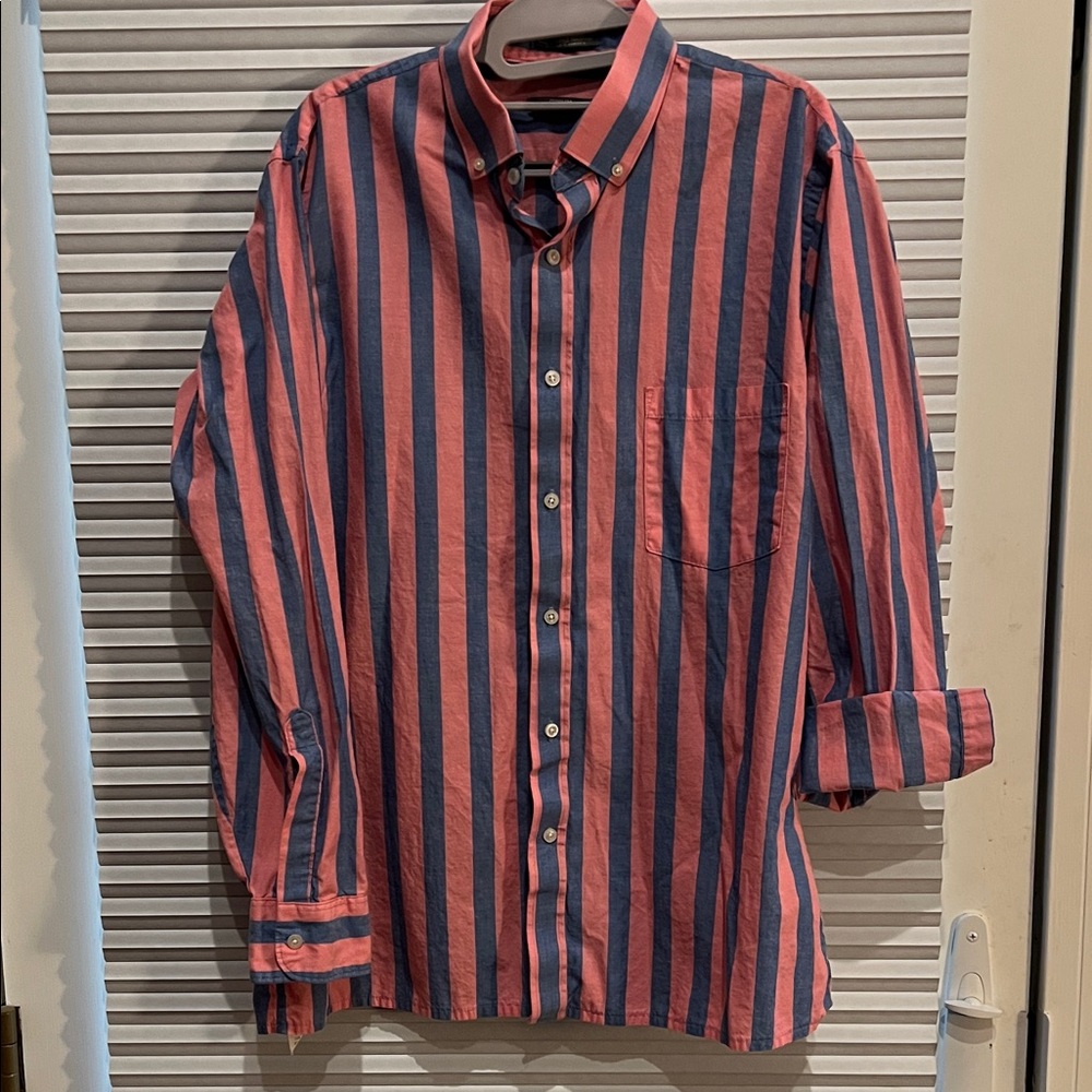 Corum Van Heusen Striped Men's Button Shirt Pink Blue cotton preppy casual fun